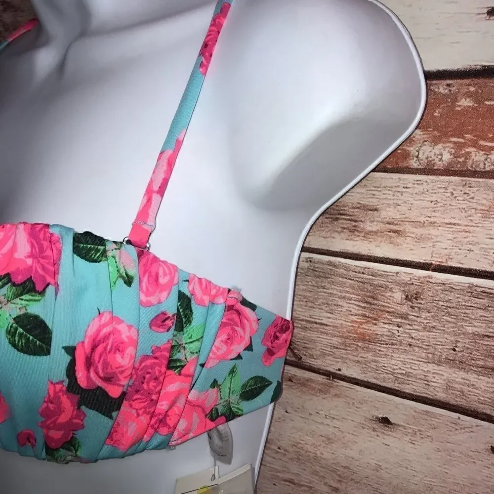 NEW! H&M Turquoise Floral Bandeau with Straps 4 - Picture 4 of 8
